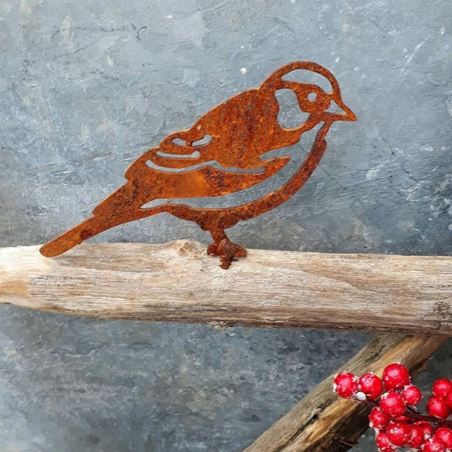 Décoration de jardin en métal rouillé avec oiseaux