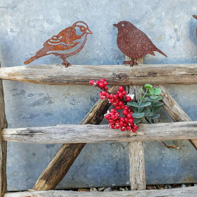 Décoration de jardin en métal rouillé avec oiseaux