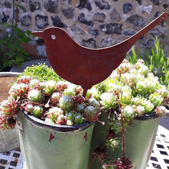 Décoration de jardin en métal rouillé avec oiseaux