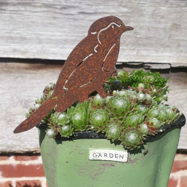 Décoration de jardin en métal rouillé avec oiseaux
