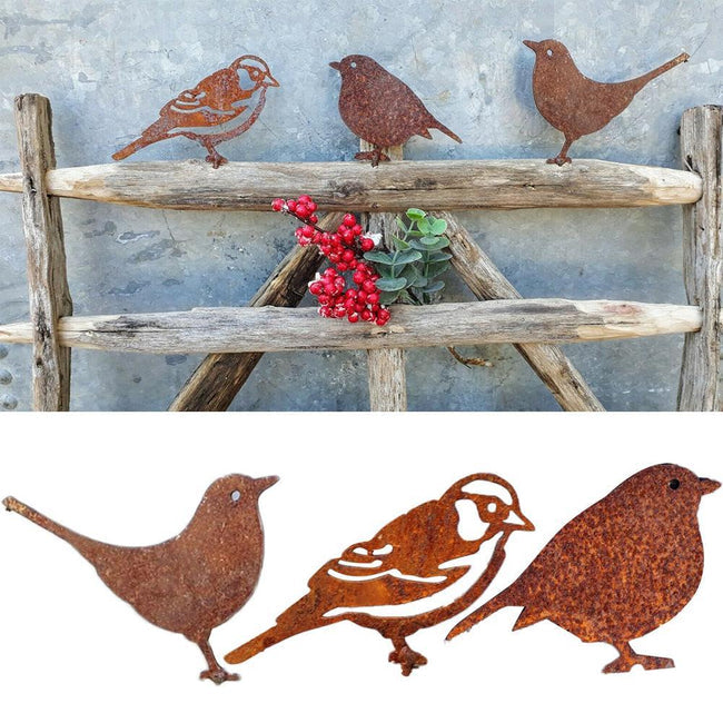 Décoration de jardin en métal rouillé avec oiseaux