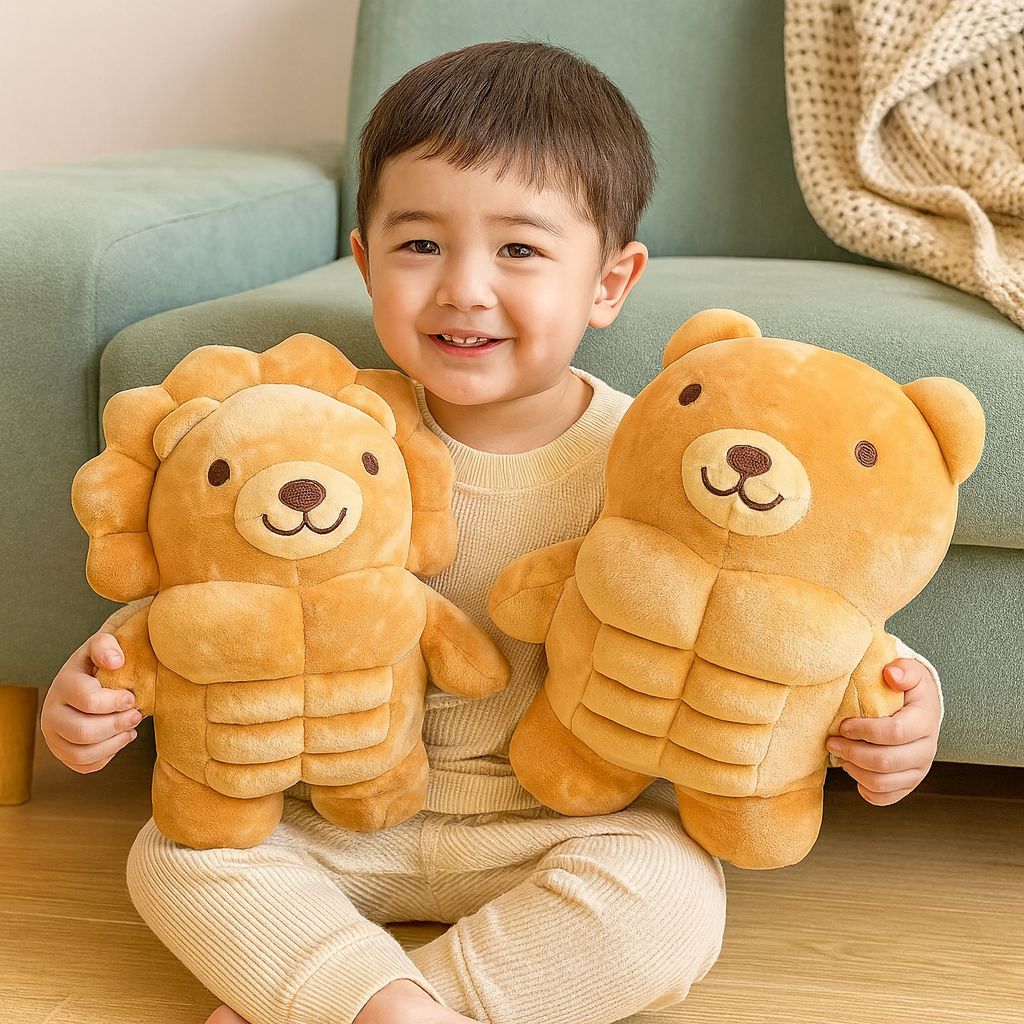 MightyPals - Peluches Lion et Ours Musclés et Amusants | Cadeaux de Collection Doux et Uniques