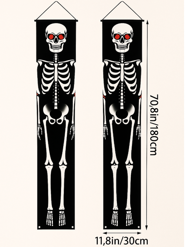 Bannière de porte d'Halloween NightShade – Enseigne à deux faces avec squelette en polyester