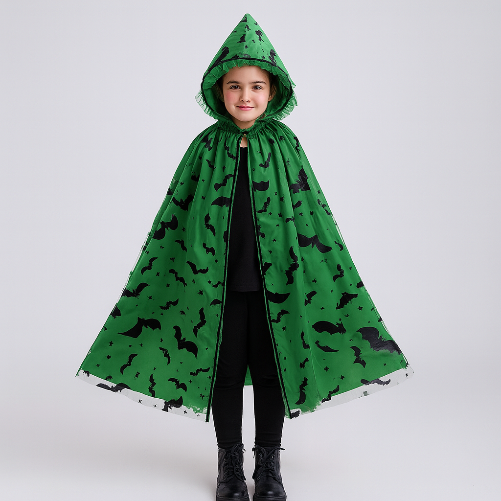 Noctira | Cape à capuche vintage Halloween avec motif en toile d'araignée et chauve-souris