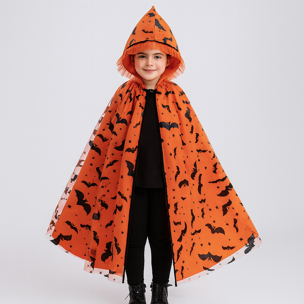 Noctira | Cape à capuche vintage Halloween avec motif en toile d'araignée et chauve-souris
