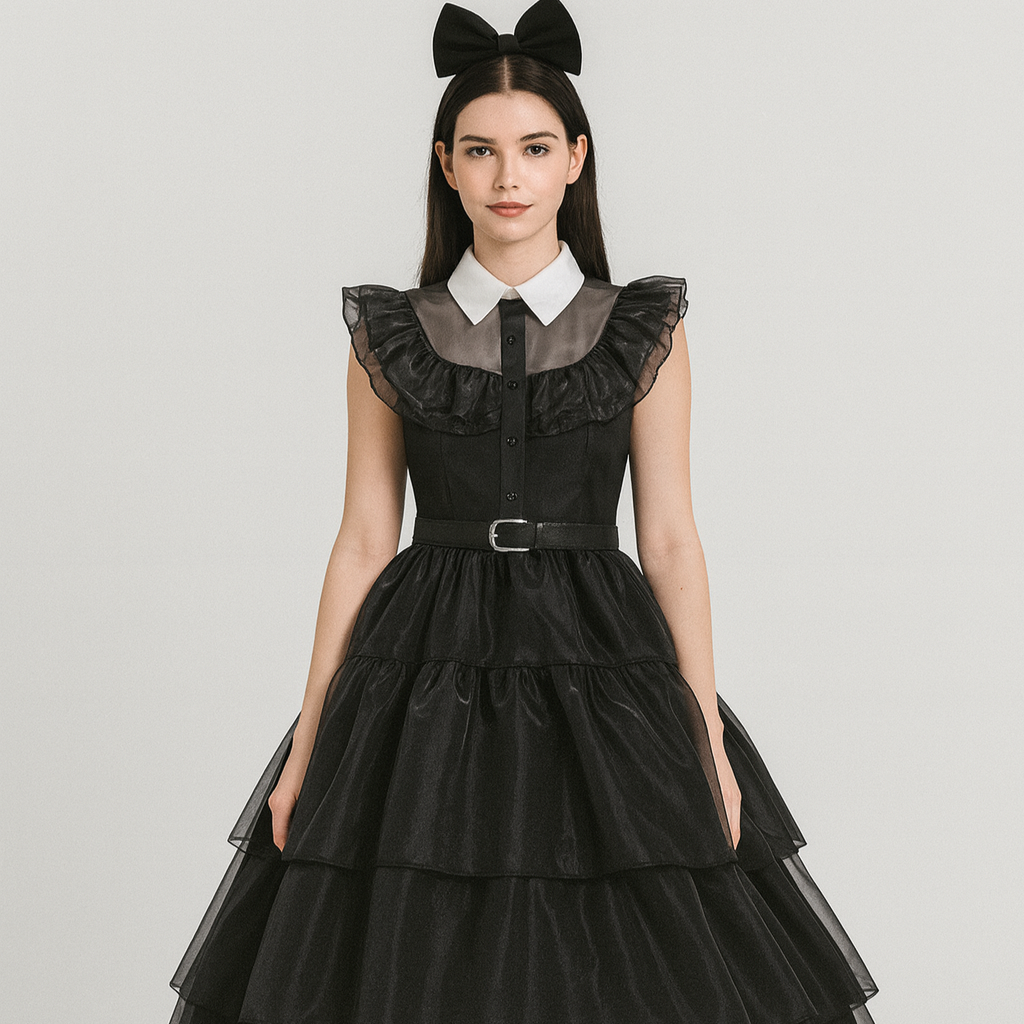 Nythera | Robe en dentelle gothique pour cosplay avec col en couches
