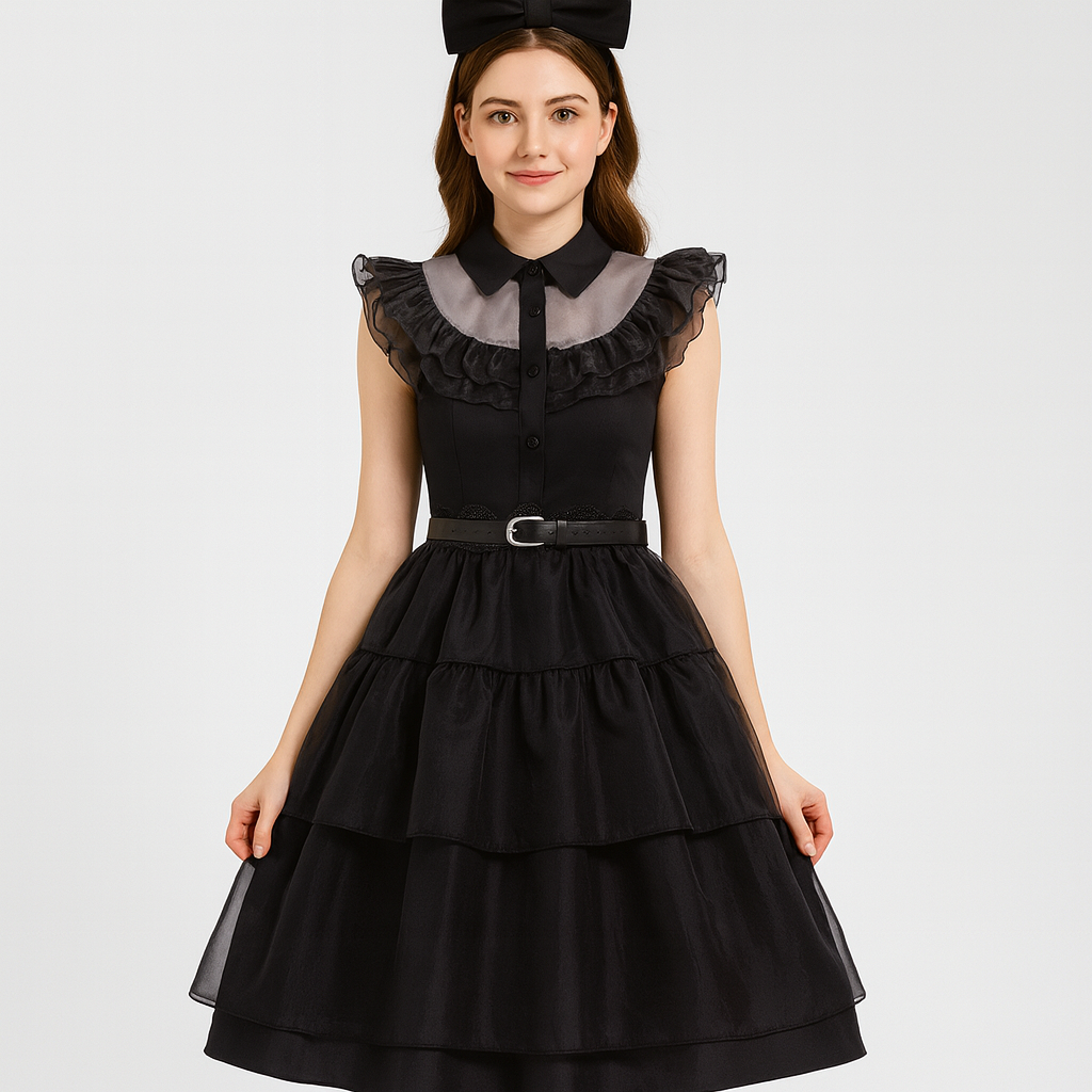 Nythera | Robe en dentelle gothique pour cosplay avec col en couches