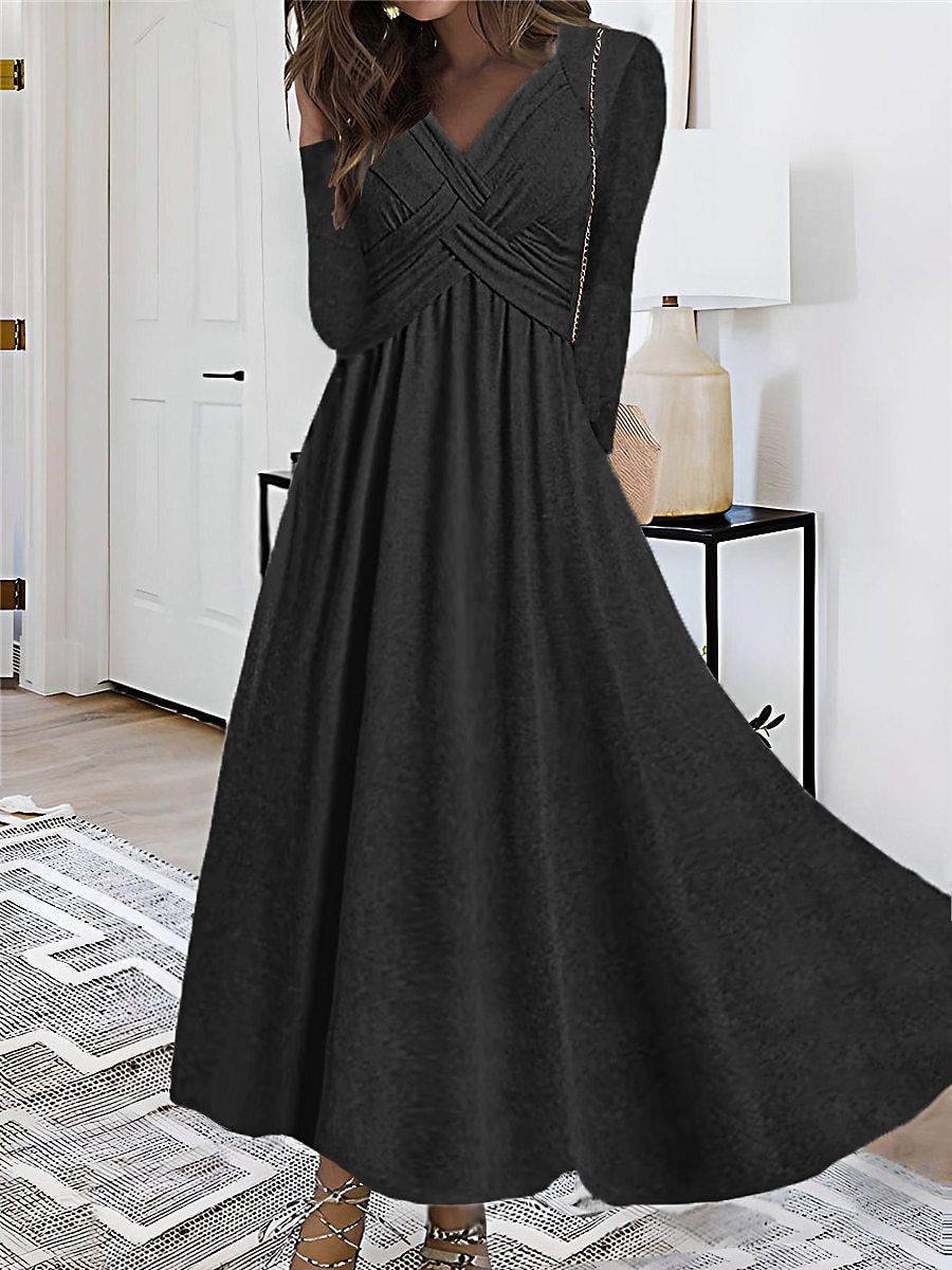 Robe Maxi à Col V Stylée Liva avec Fente Haute