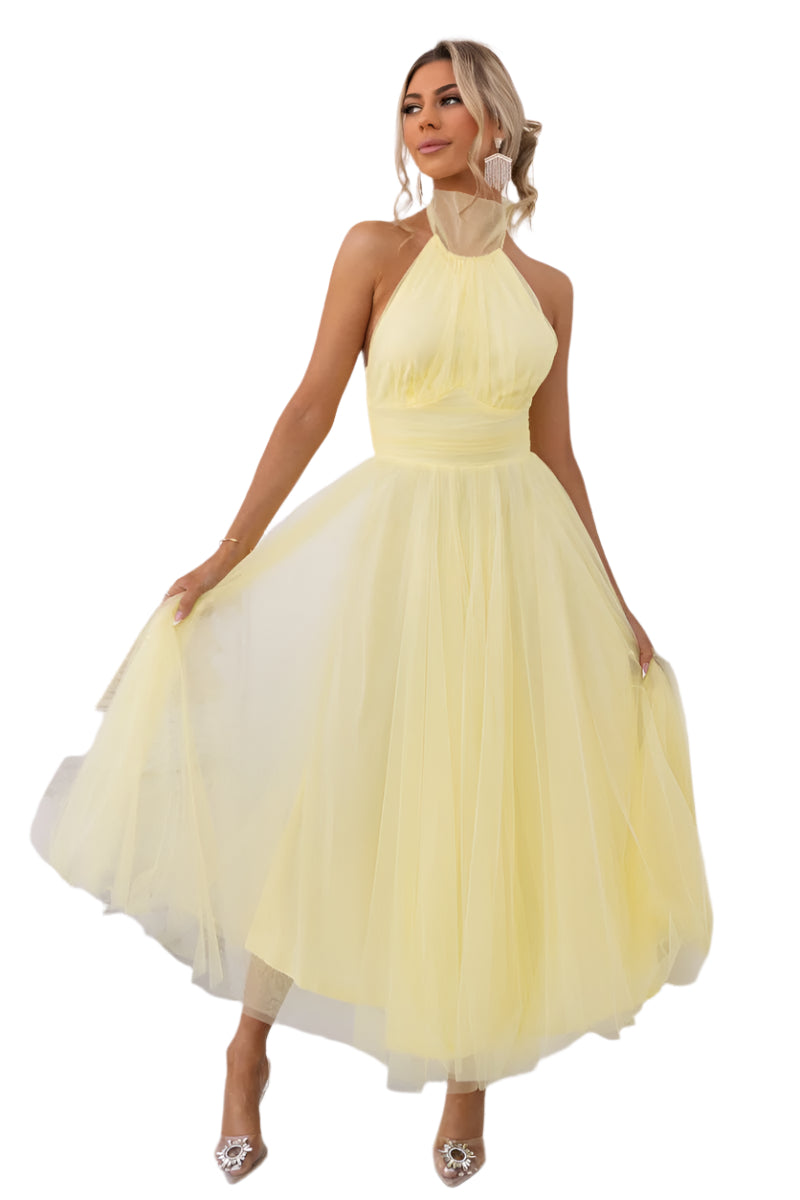 Precella - Élégante robe midi en tulle dos nu