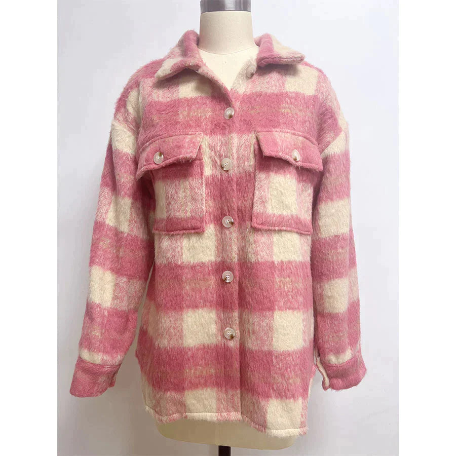 Molly - Manteau en laine à carreaux avec détails de boutons
