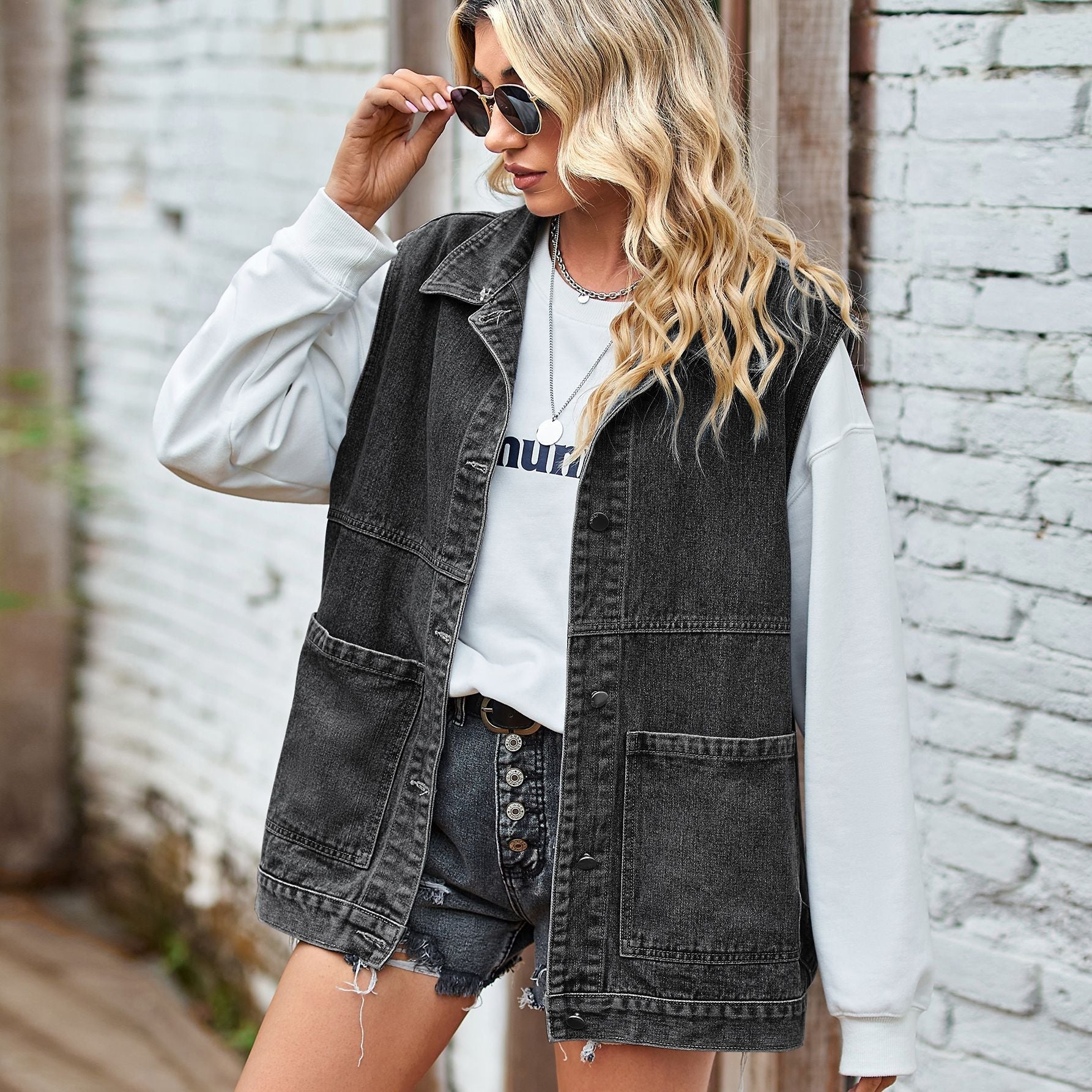 Gilet en Denim pour Femme en Coton - Gilet Décontracté et Tendance pour Femmes