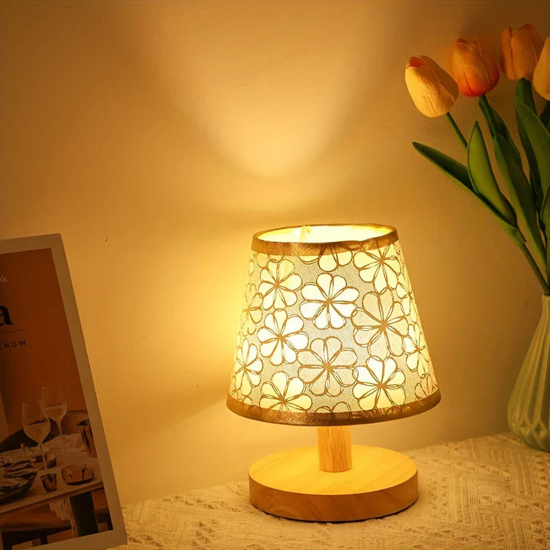 Lampe de table en bois à motif floral minimaliste