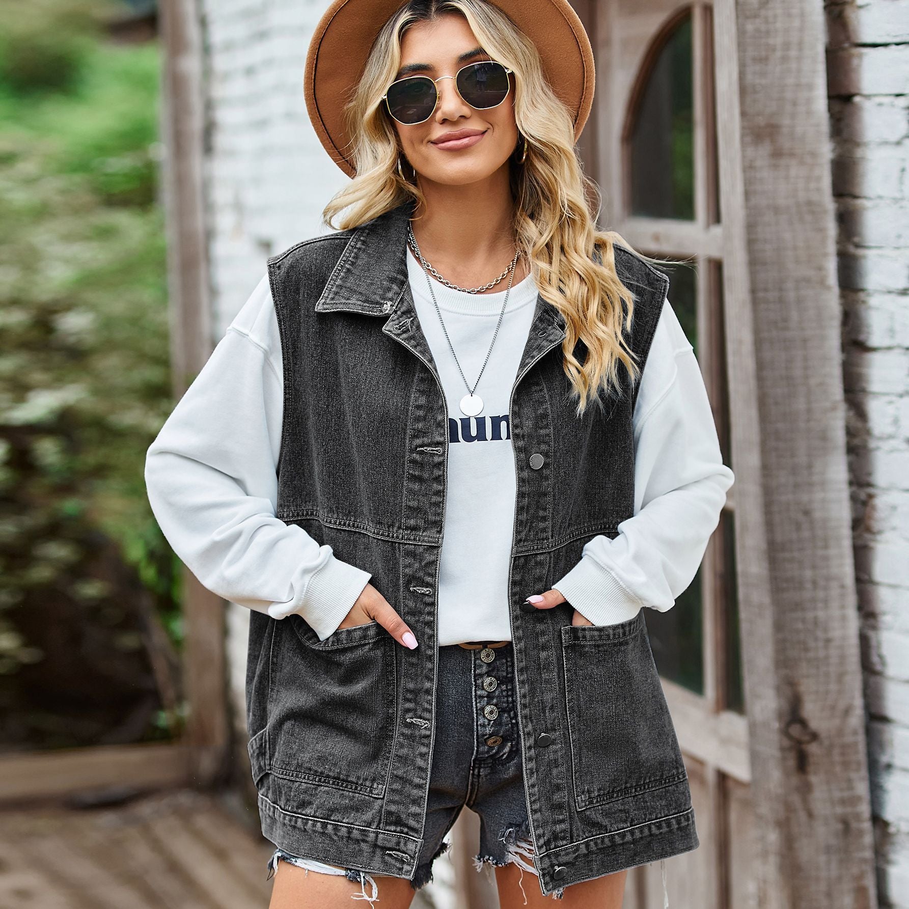 Gilet en Denim pour Femme en Coton - Gilet Décontracté et Tendance pour Femmes