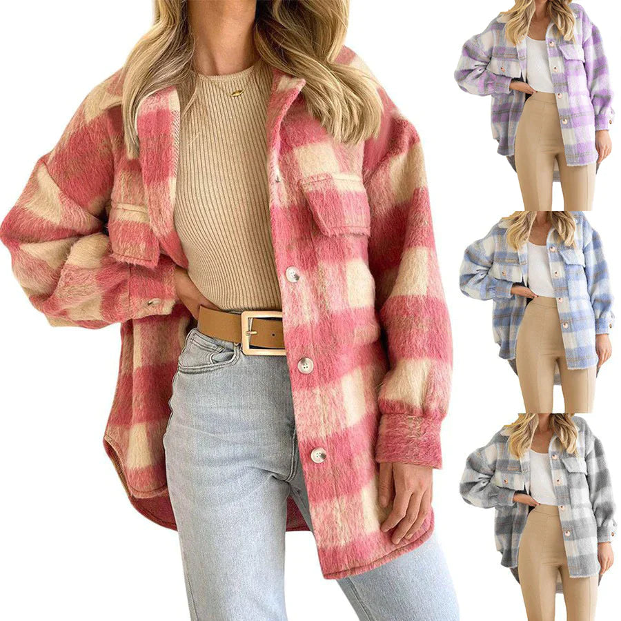 Molly - Manteau en laine à carreaux avec détails de boutons