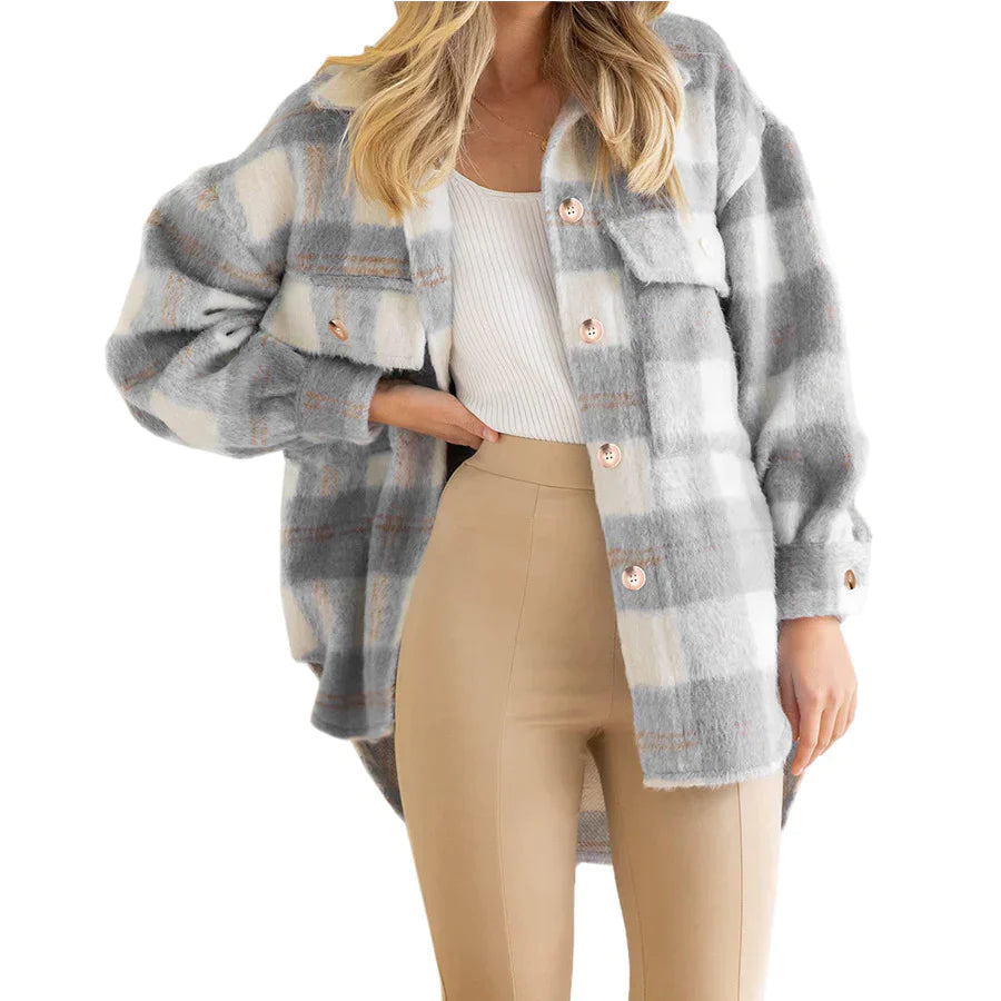Molly - Manteau en laine à carreaux avec détails de boutons