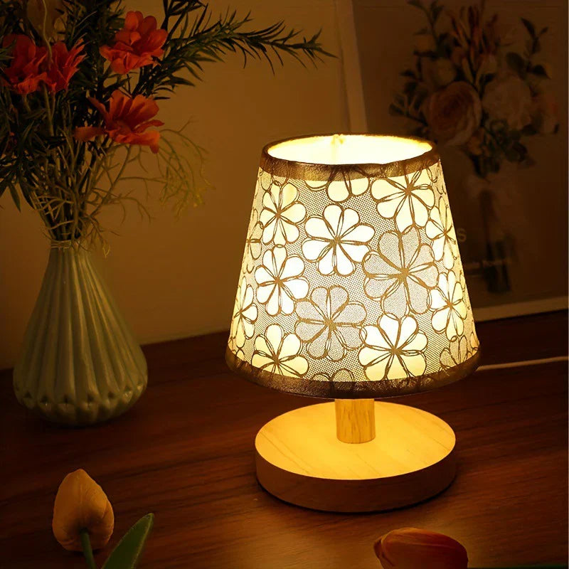 Lampe de table en bois à motif floral minimaliste