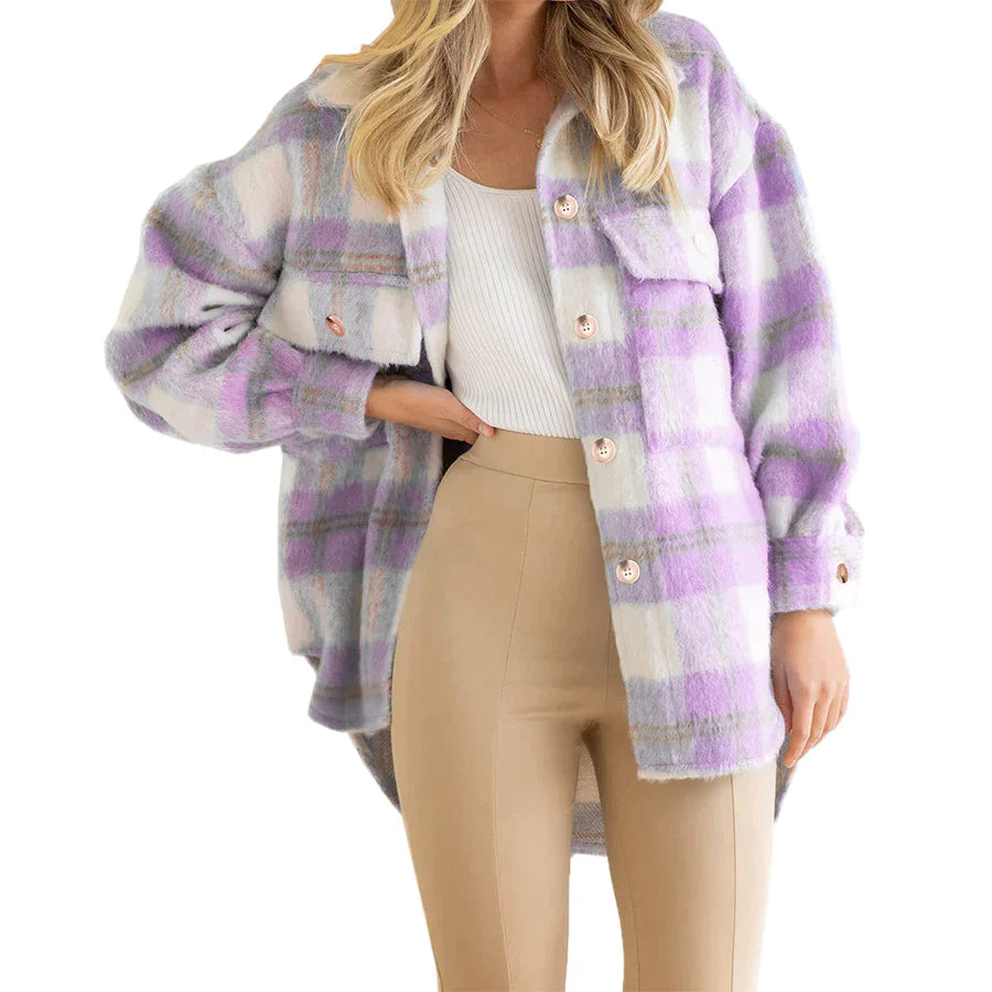 Molly - Manteau en laine à carreaux avec détails de boutons