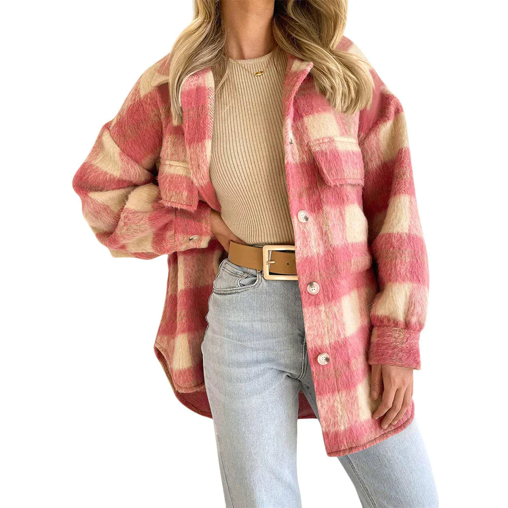 Molly - Manteau en laine à carreaux avec détails de boutons