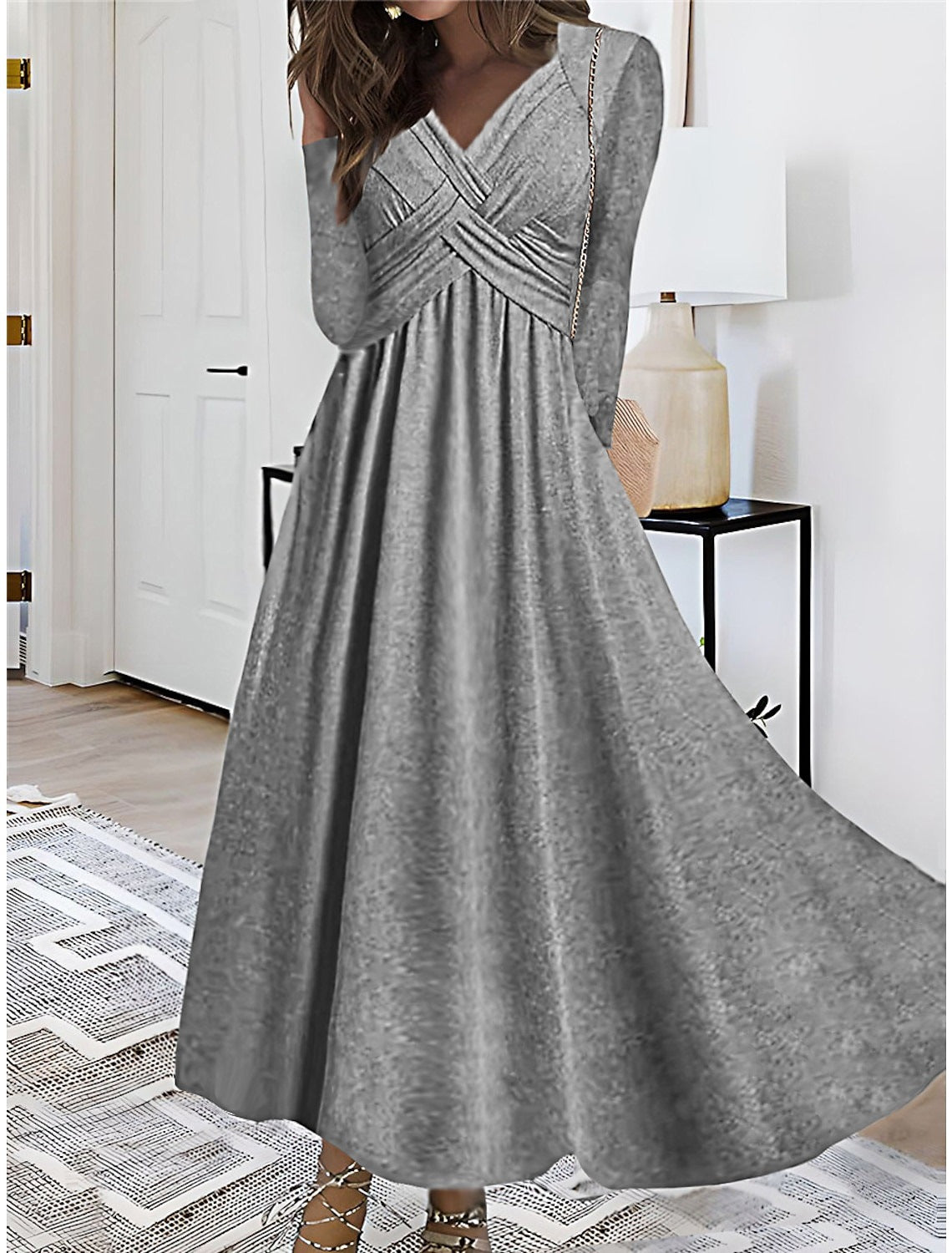 Robe Maxi à Col V Stylée Liva avec Fente Haute