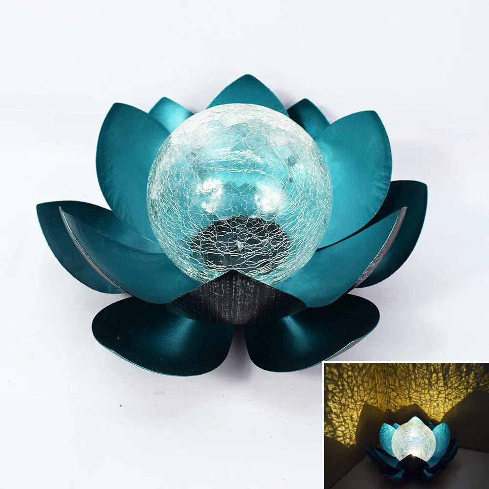 LumaLotus - Lotus lumineux solaire avec centre en verre crépitant
