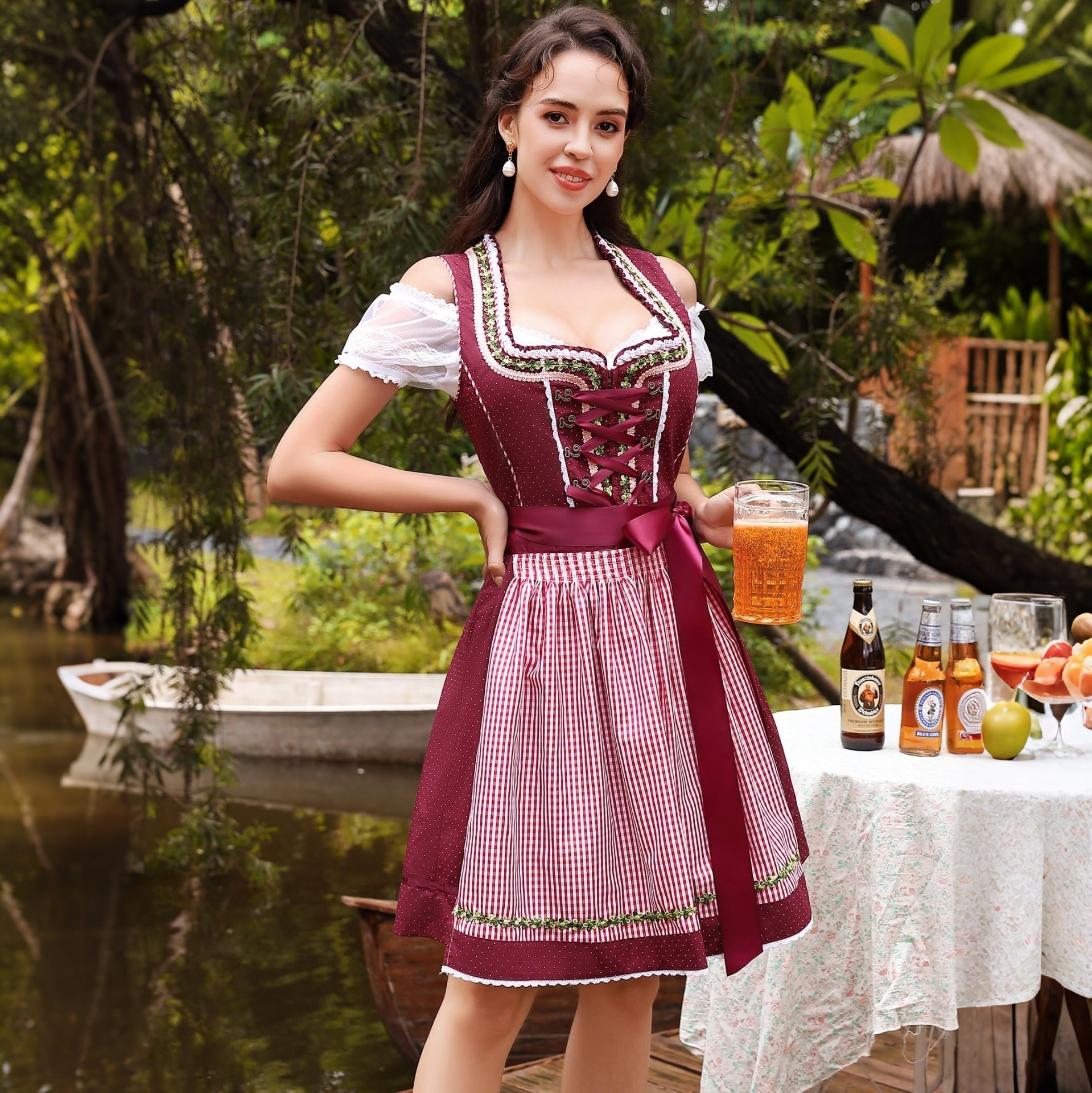 Ensemble de 3 pièces pour Dirndl avec tablier et blouse – Oktoberfest | Robe traditionnelle pour occasions festives