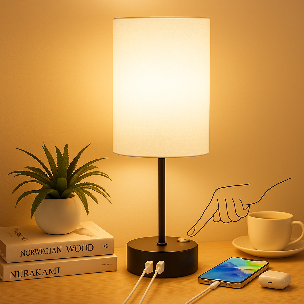 Orren | Lampe de nuit à intensité tactile avec charge USB