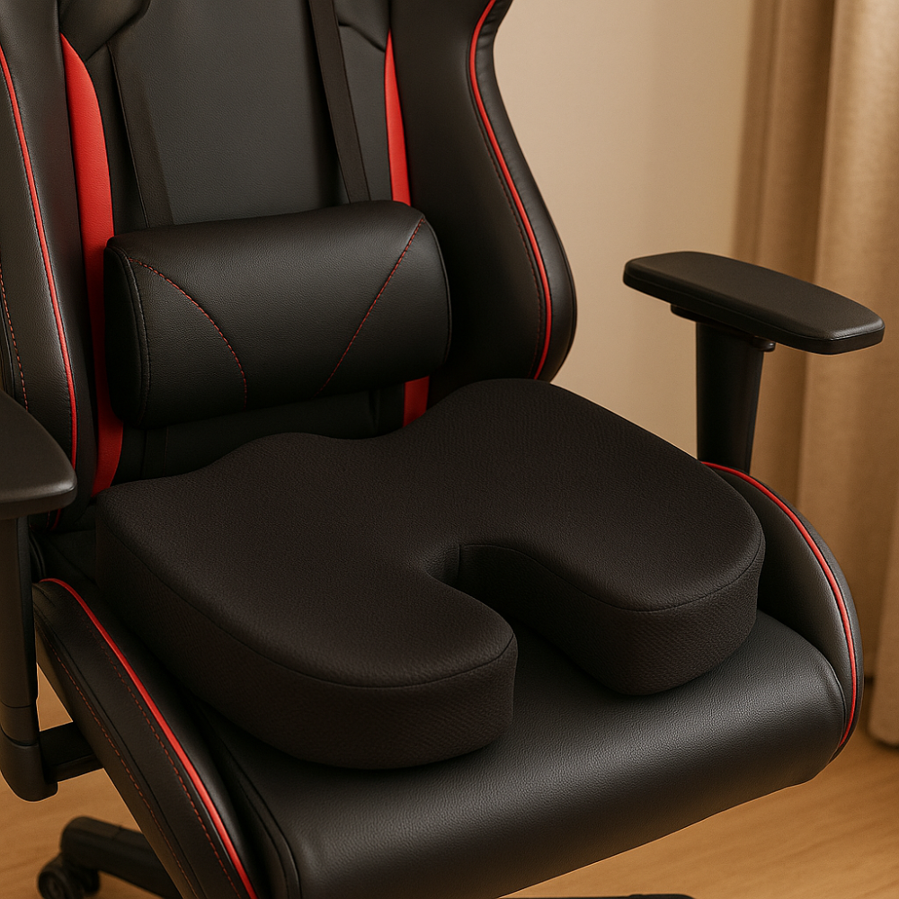 OrthoCool | Coussin de siège en mémoire de forme ergonomique avec design en forme de U