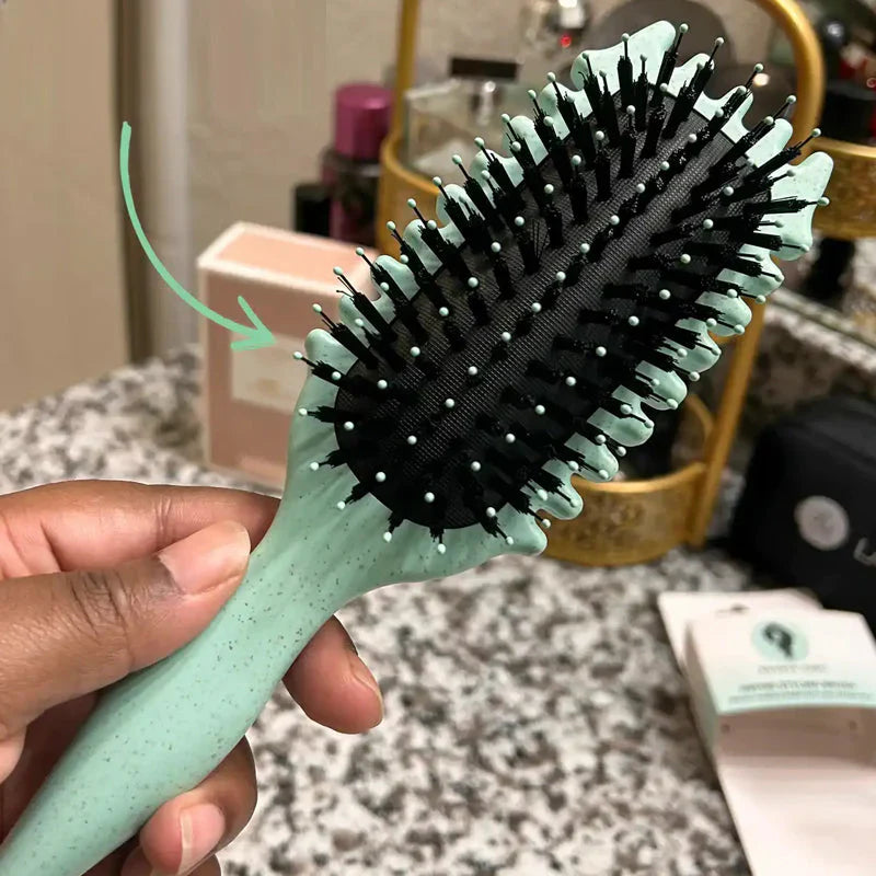Laura - Brosse plate double fonction avec poils de sanglier pour cheveux secs et mouillés