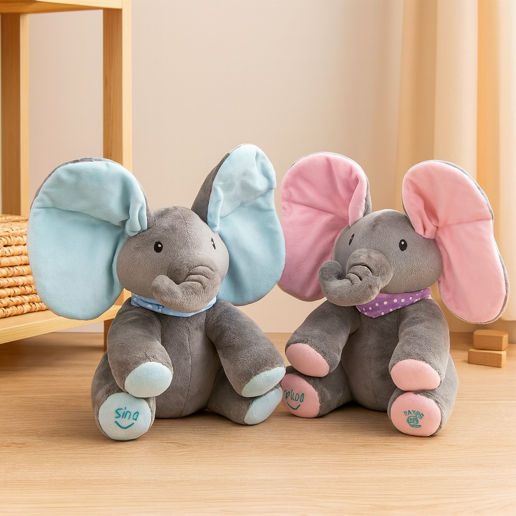 PlayFun - Peluche éléphant interactive et musicale avec oreilles qui battent | Peluche douce pour bébés et tout-petits