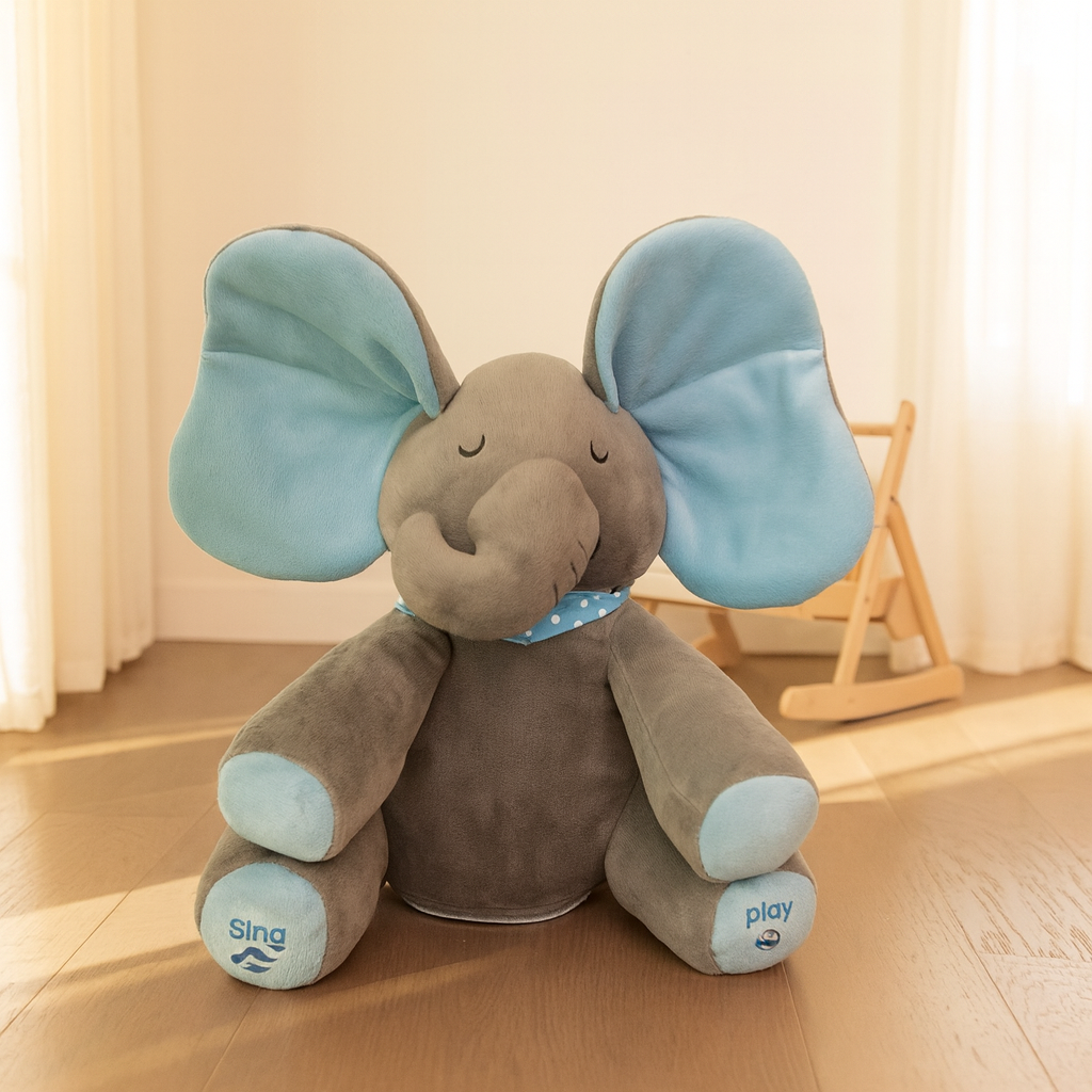 PlayFun - Peluche éléphant interactive et musicale avec oreilles qui battent | Peluche douce pour bébés et tout-petits