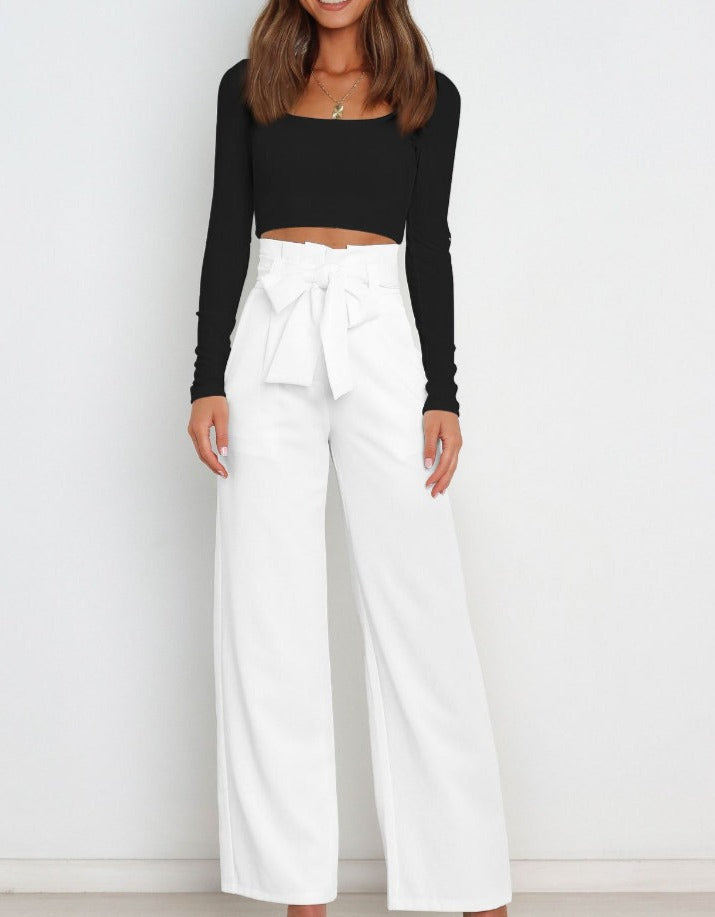 Pantalons pour femmes à nouer à l'avant en rose