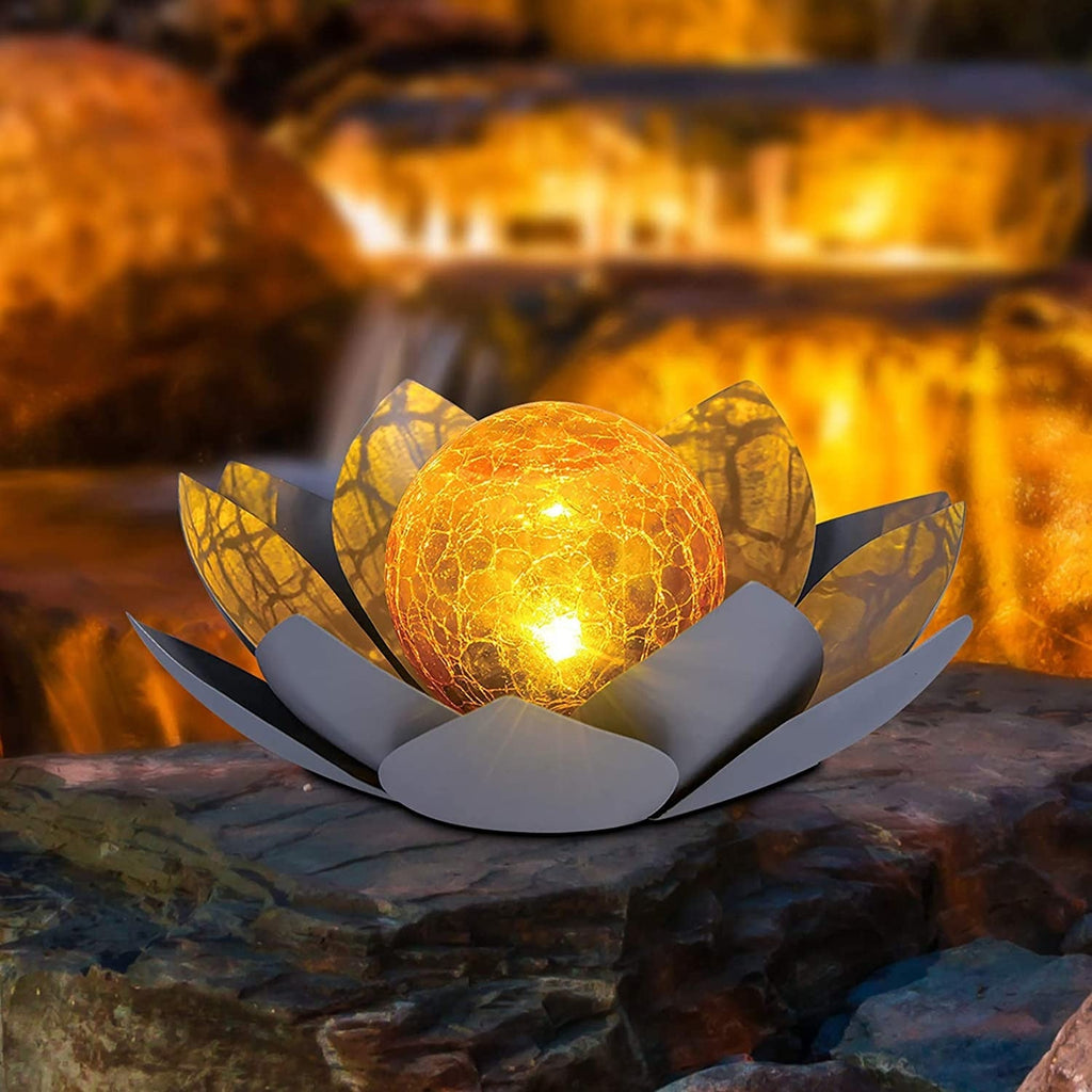 LumaLotus - Lotus lumineux solaire avec centre en verre crépitant