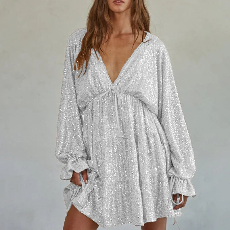 Jessica - Mini-robe scintillante à col en V