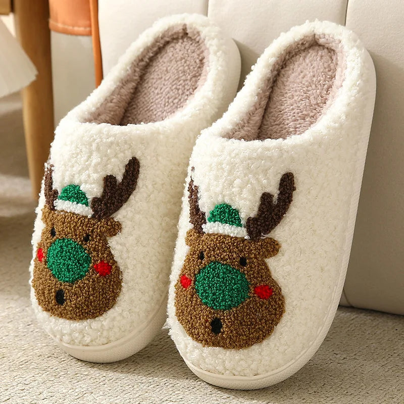 CozyWhimsy - Chaussons moelleux pour femme aux motifs brodés festifs