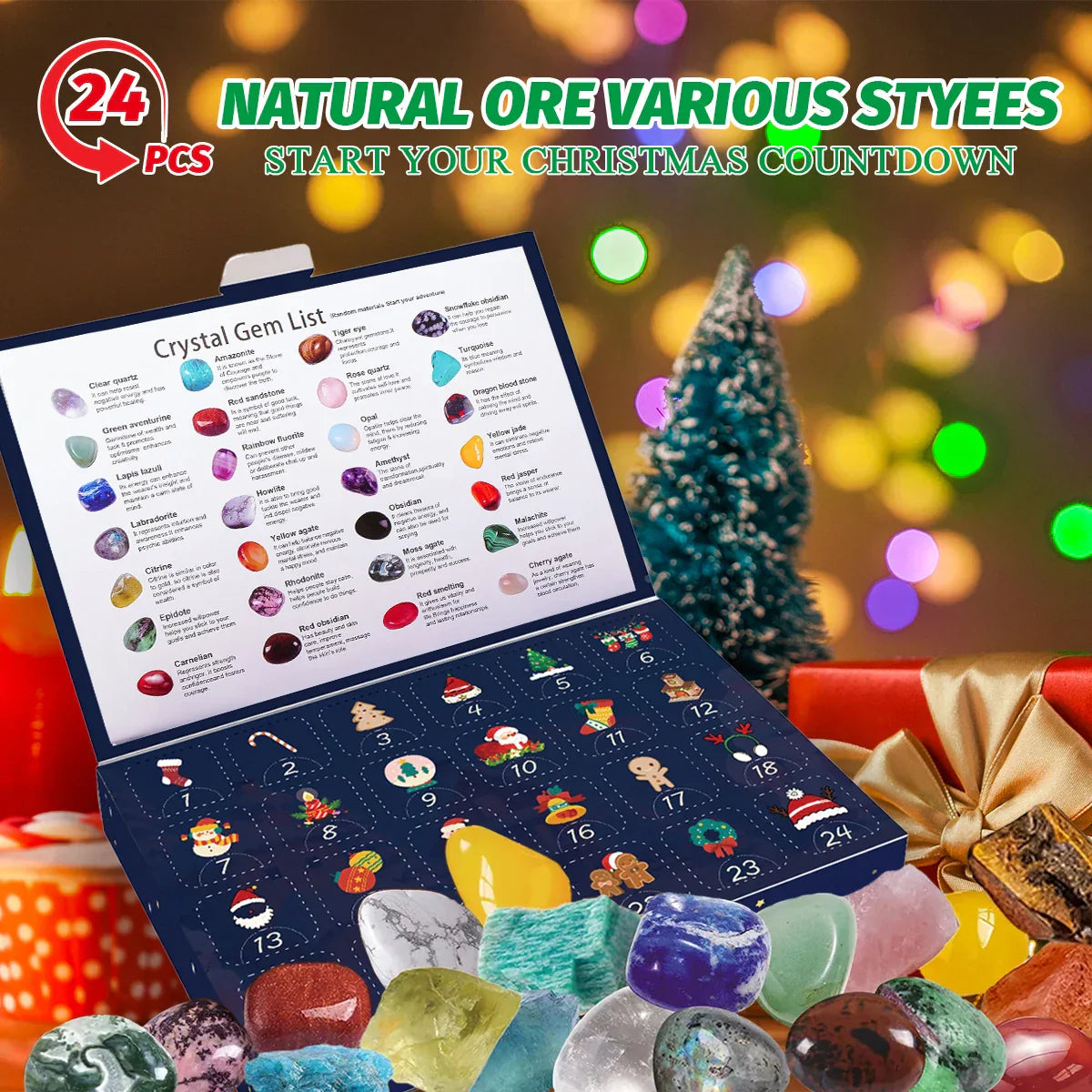 Calendrier de l'Avent avec des pierres de cristal