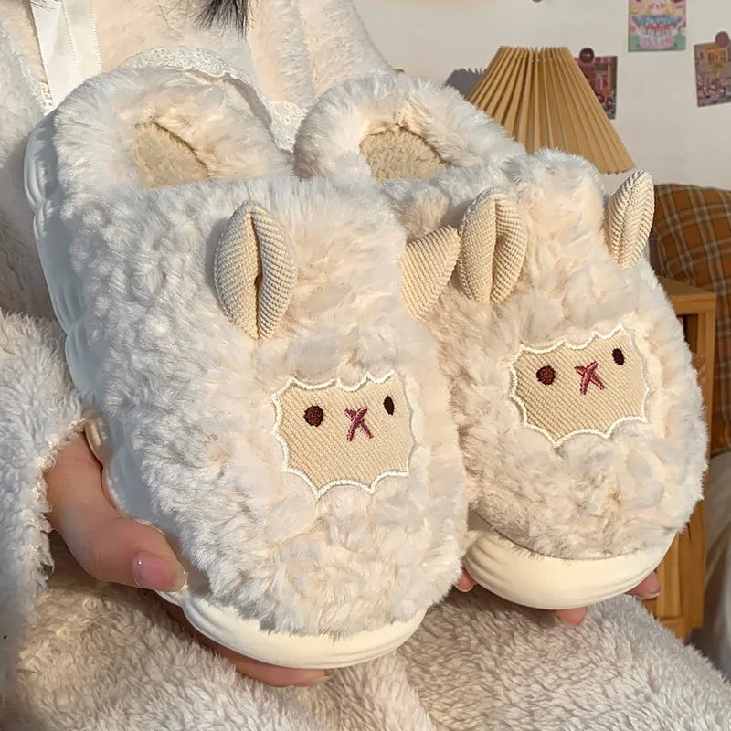 SheepieSteps - Chaussons unisexes en peluche mouton dessin animé