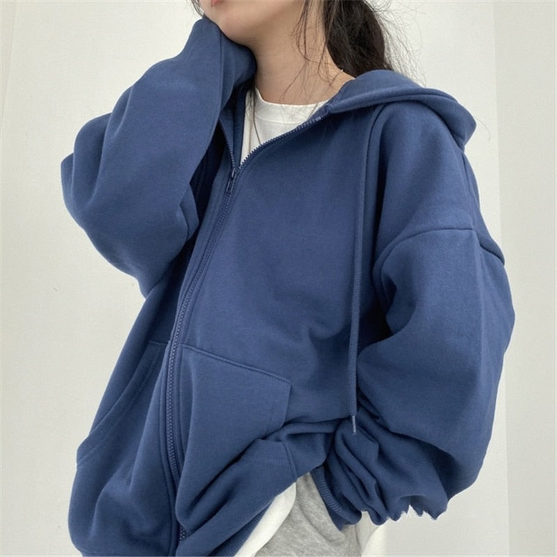 Veste à capuche surdimensionnée zippée avec poches unies Kale |