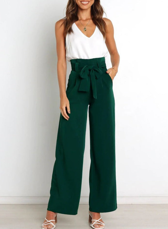 Pantalons pour femmes à nouer à l'avant en rose