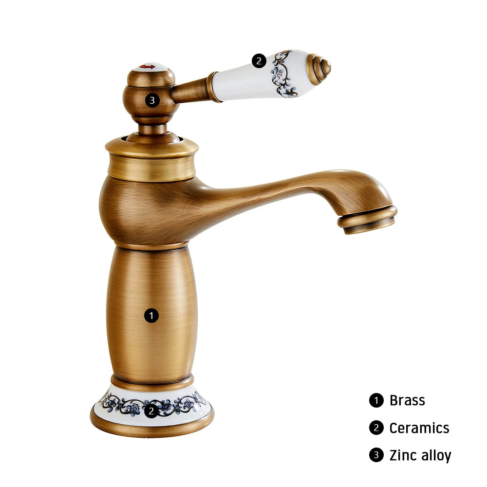 HeritageFlow – Robinet en bronze vintage avec un pommeau en porcelaine