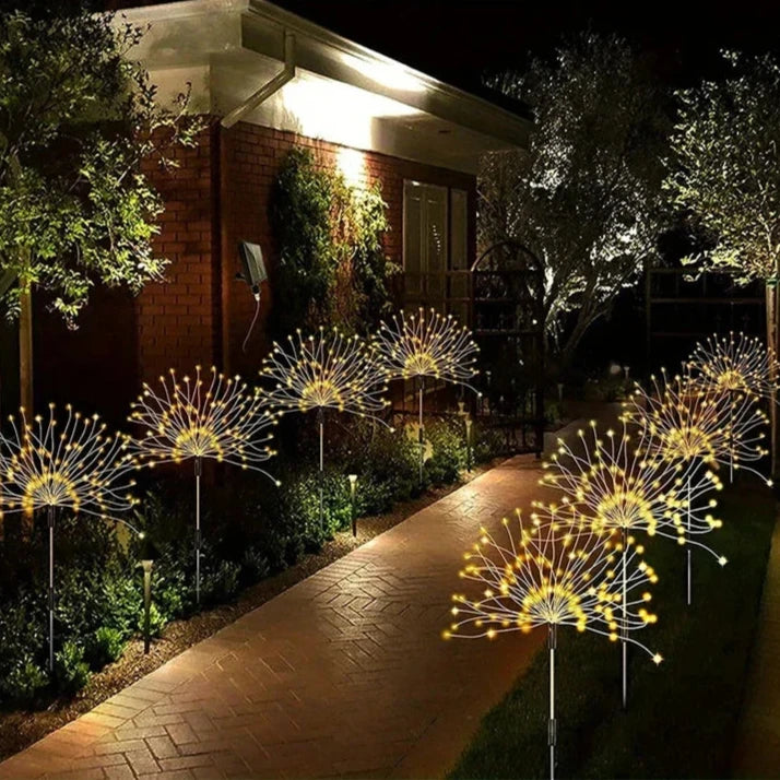 Lumière LED solaire en forme de feu d'artifice
