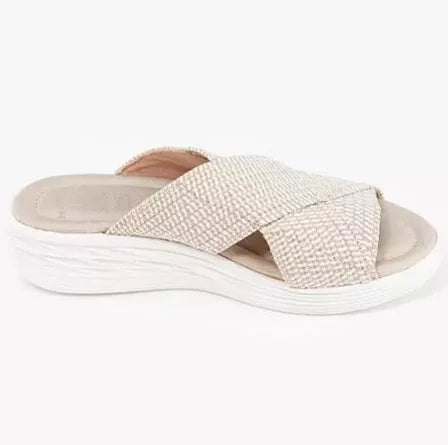 Virgie - Chaussons compensés confortables et croisés pour femme