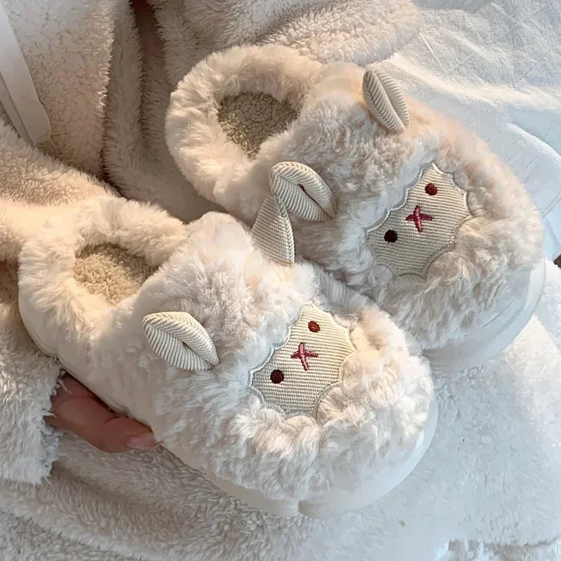 SheepieSteps - Chaussons unisexes en peluche mouton dessin animé