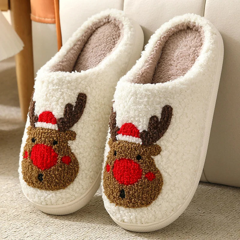 CozyWhimsy - Chaussons moelleux pour femme aux motifs brodés festifs