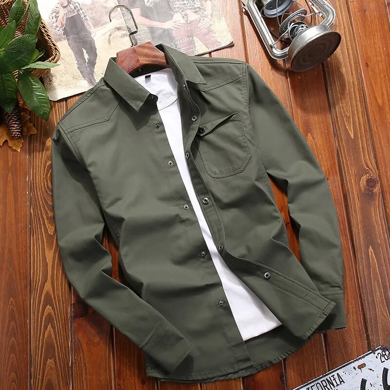 Leon - Chemise homme à manches longues avec poches multiples et patchs