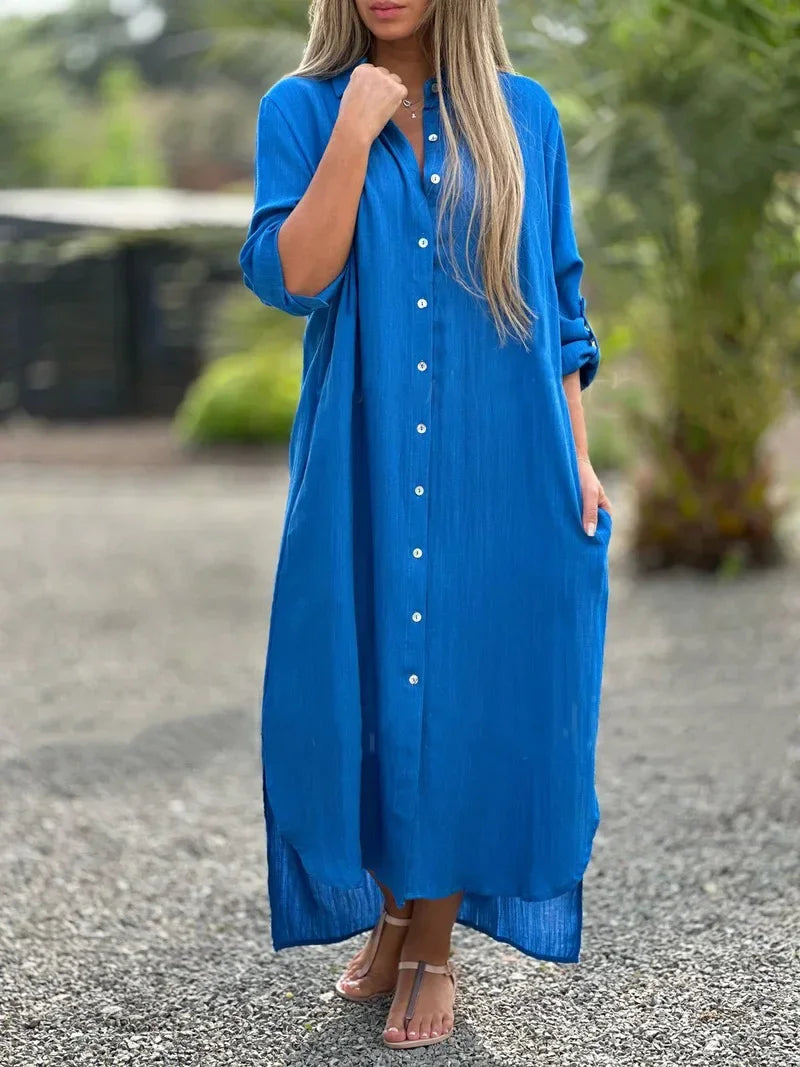 Ruth - Robe maxi à manches longues polyvalente avec boutons