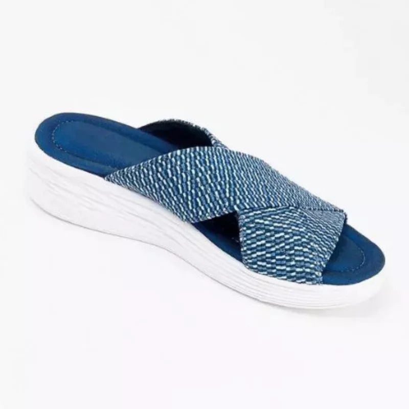 Virgie - Chaussons compensés confortables et croisés pour femme