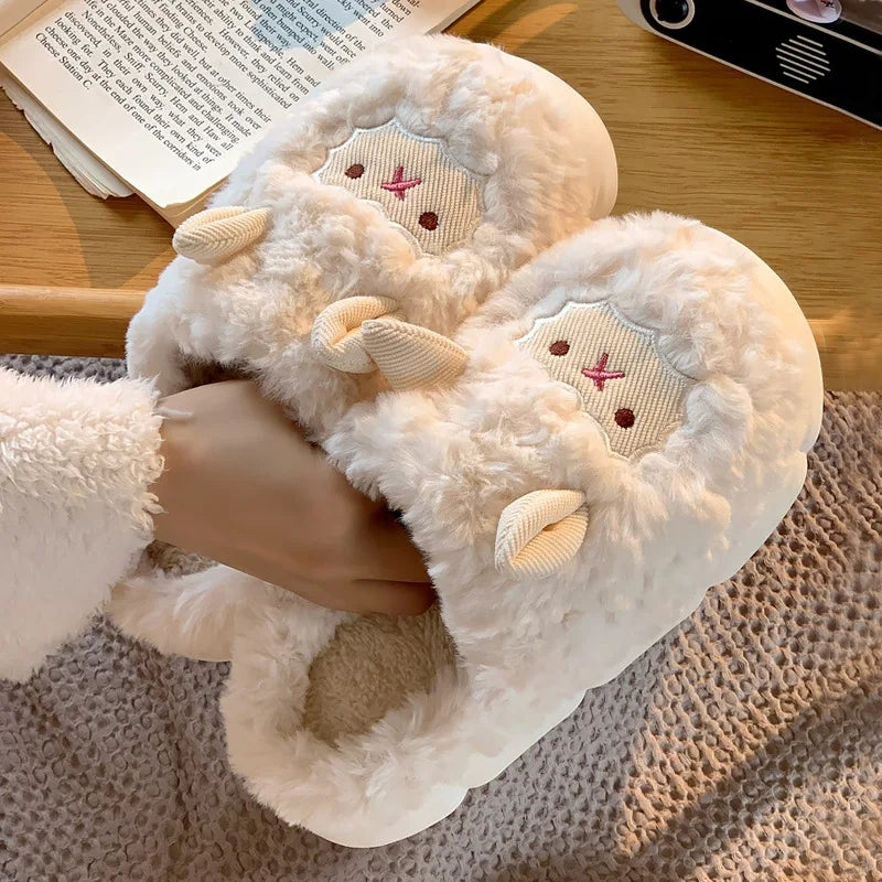 SheepieSteps - Chaussons unisexes en peluche mouton dessin animé