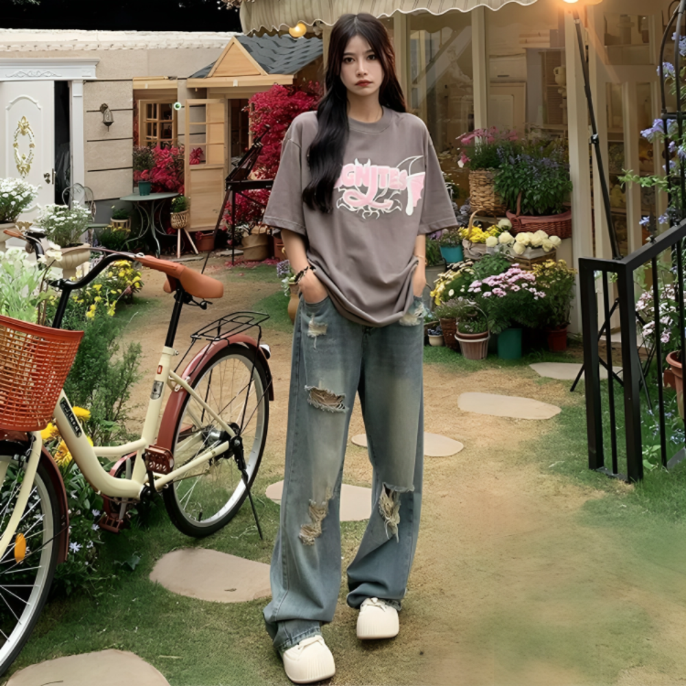 Kenza – Jean femme à taille haute et jambe large – Coupe décontractée, style américain amincissant