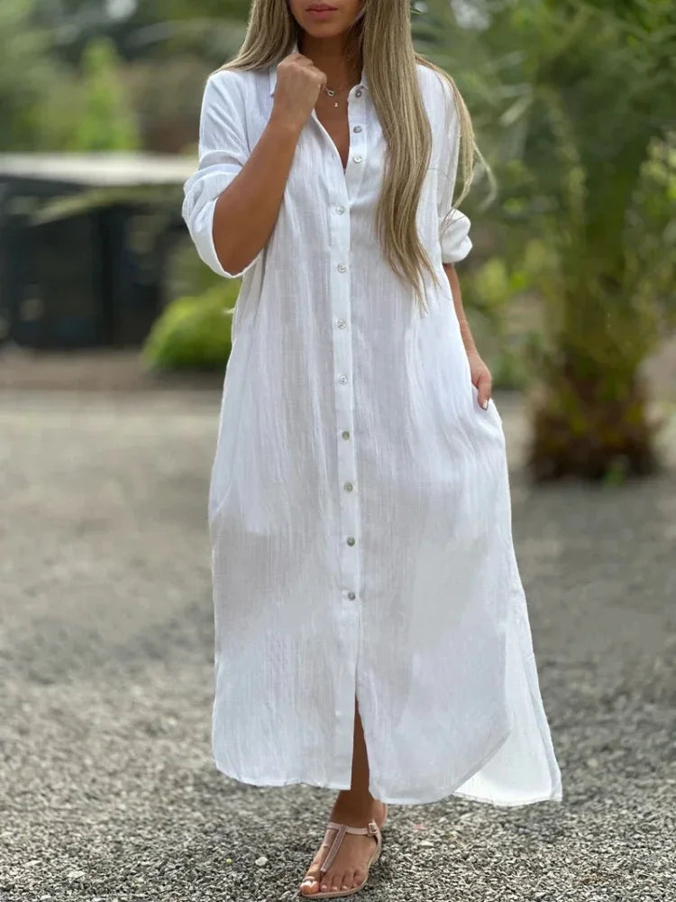 Ruth - Robe maxi à manches longues polyvalente avec boutons