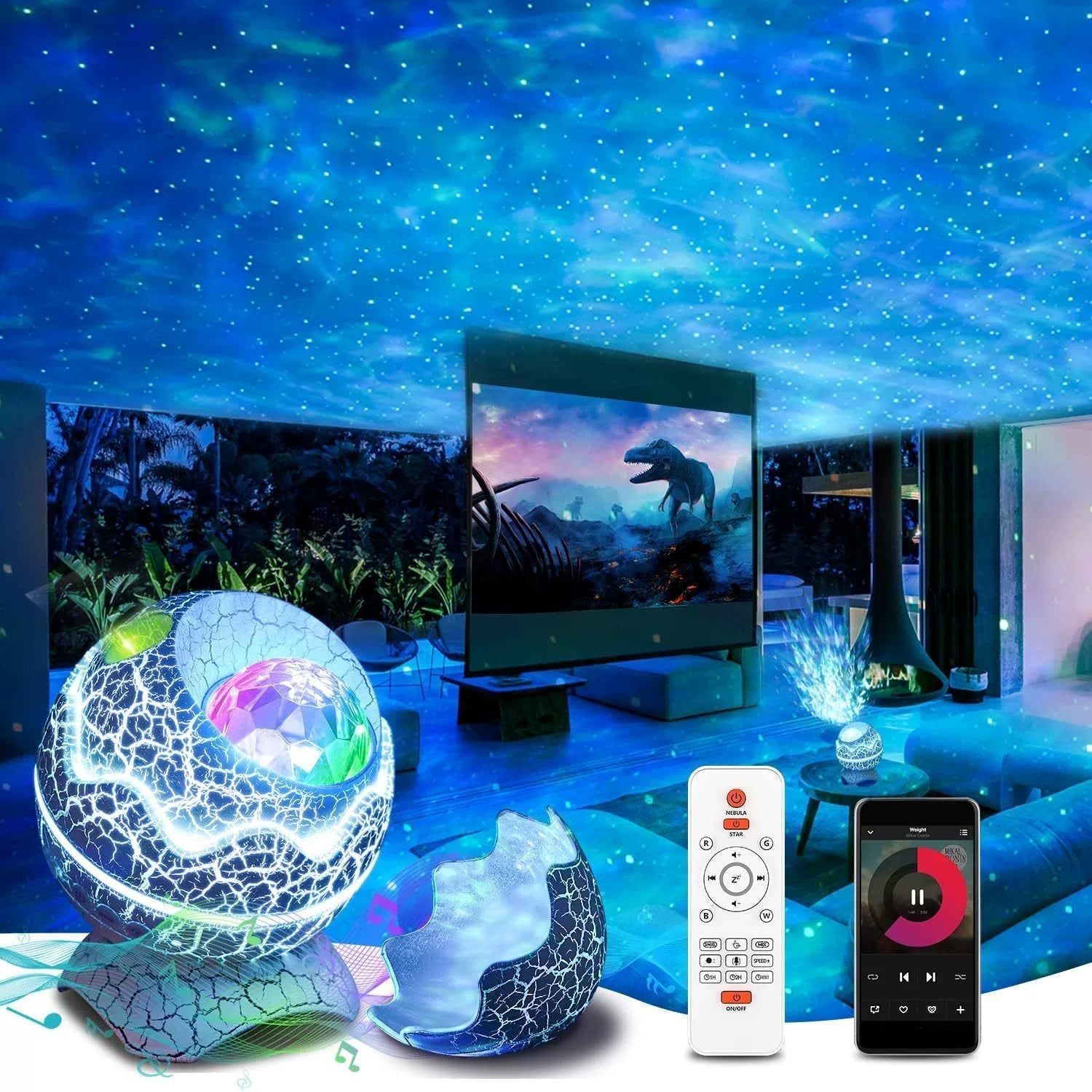 GalaxyGlow - Projecteur d'effets lumineux colorés avec haut-parleur Bluetooth